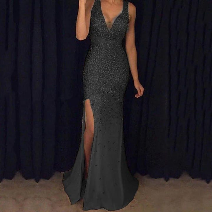 Lune London | Women's Sleeveless Ball Gown with V-Neck and Leg Slit