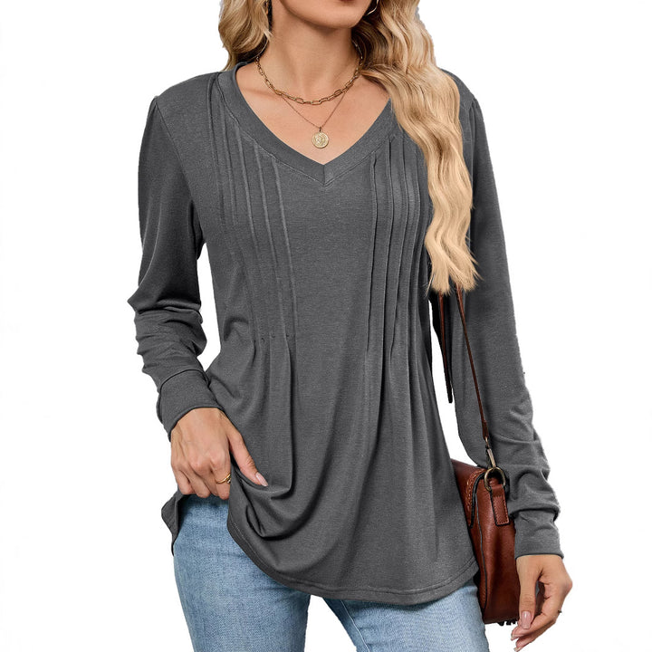 Viscose blouse for women with elegant pleats and V-neck Lune London