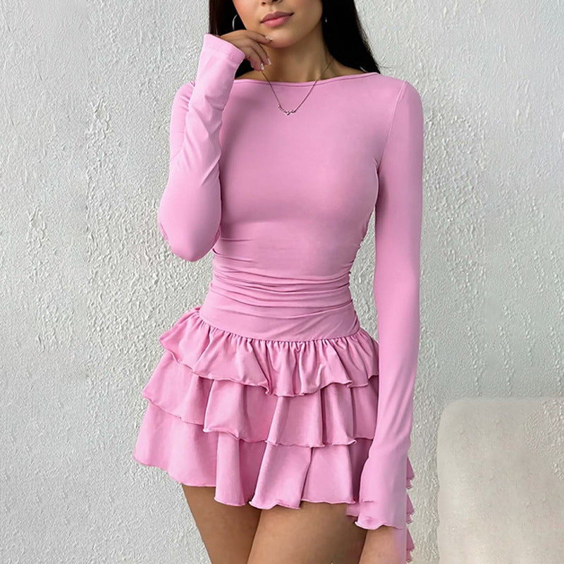 Robe mini pour femme avec un ourlet à volants volumineux et des manches longues Chic & Stil