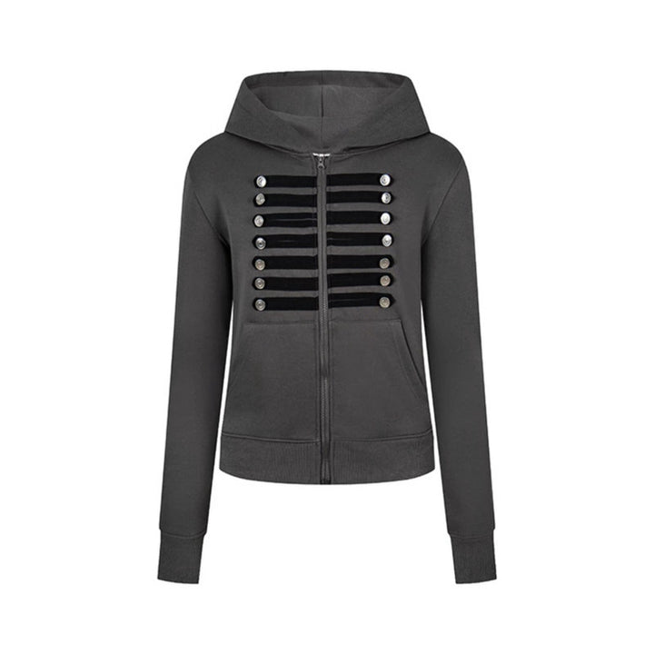 Women's hooded sweatshirt jacket with decorative military braid trim and decorative buttons Amarae