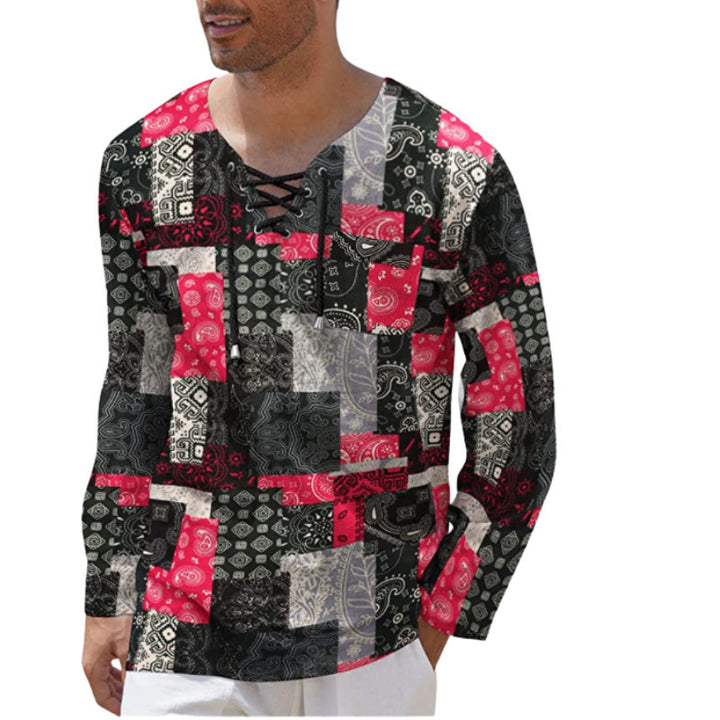 Long sleeve shirt for men with a unique lace detail and a creative patchwork pattern Lune London
