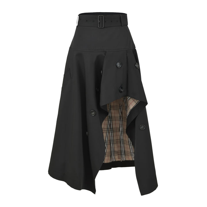Women's Asymmetrical Trench Skirt with Waist Belt and Decorative Buttons Amarae