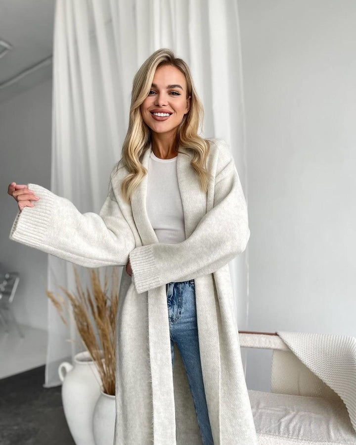 Ladies Long Cardigan with Deep Collar Lune London