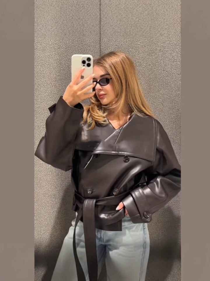 Ladies trendy leather jacket with elegant design chic and style