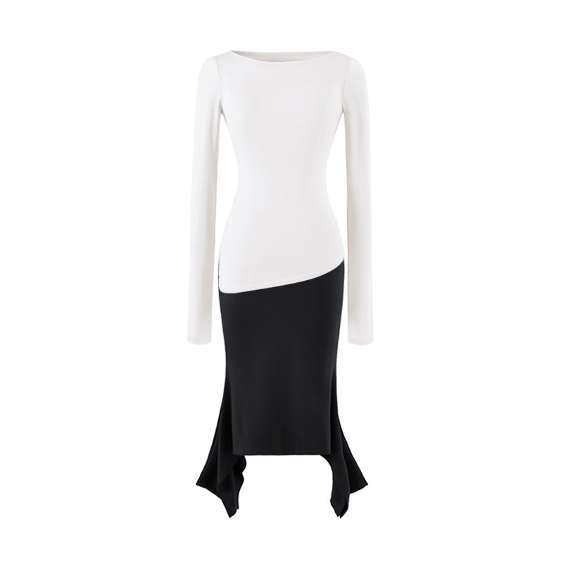 Women Figure-Hugging Midi Dress with Asymmetrical Hem and Panel Design Amarae