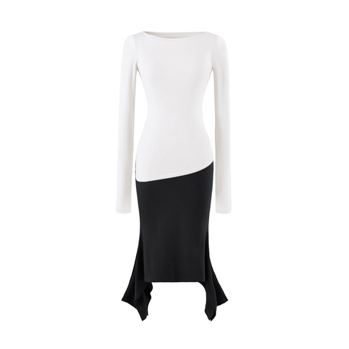 Women Figure-Hugging Midi Dress with Asymmetrical Hem and Panel Design Amarae