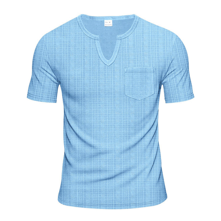 Short trendy short-sleeve shirt for men with structure and Henley collar Lune London