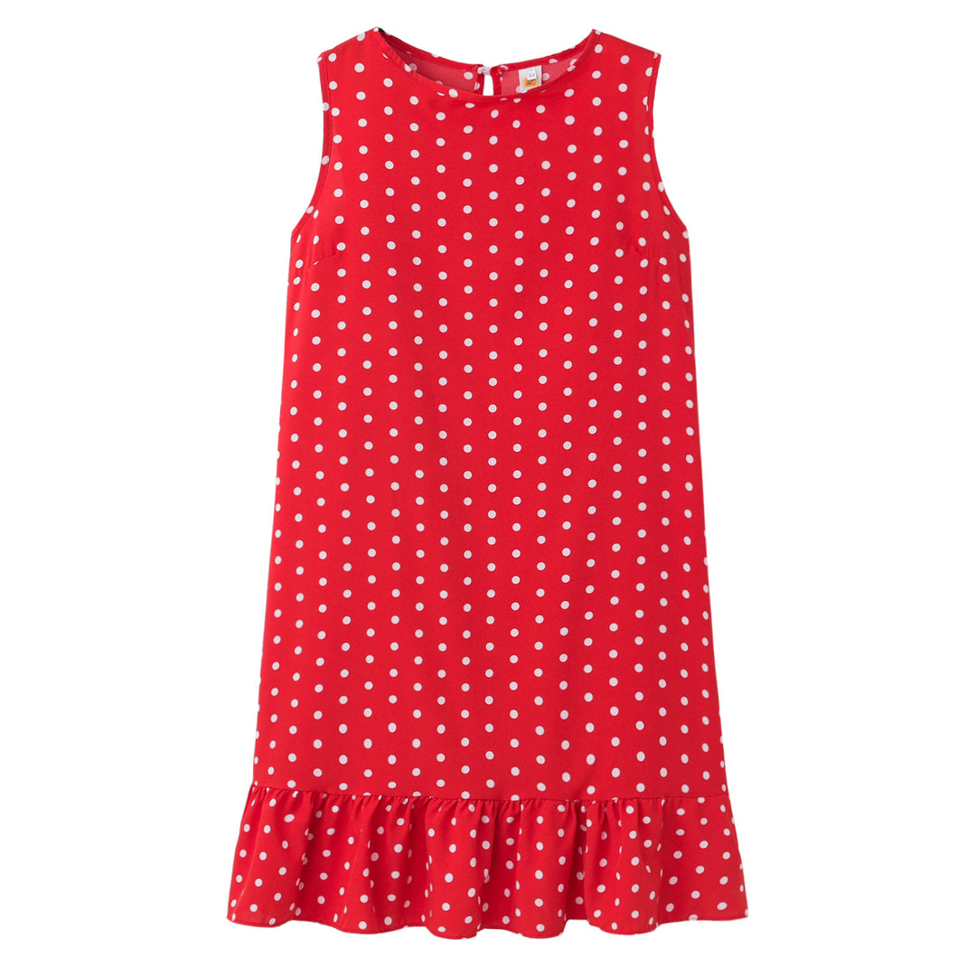 Summer polka dot shift dress for women with ruffle hem Lune London