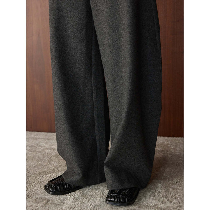 Women's high-waisted wool blend palazzo pants with wide leg and crease Amarae