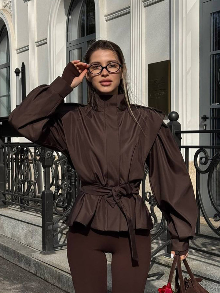 Blouse for women with high collar and elastic belt Lune London