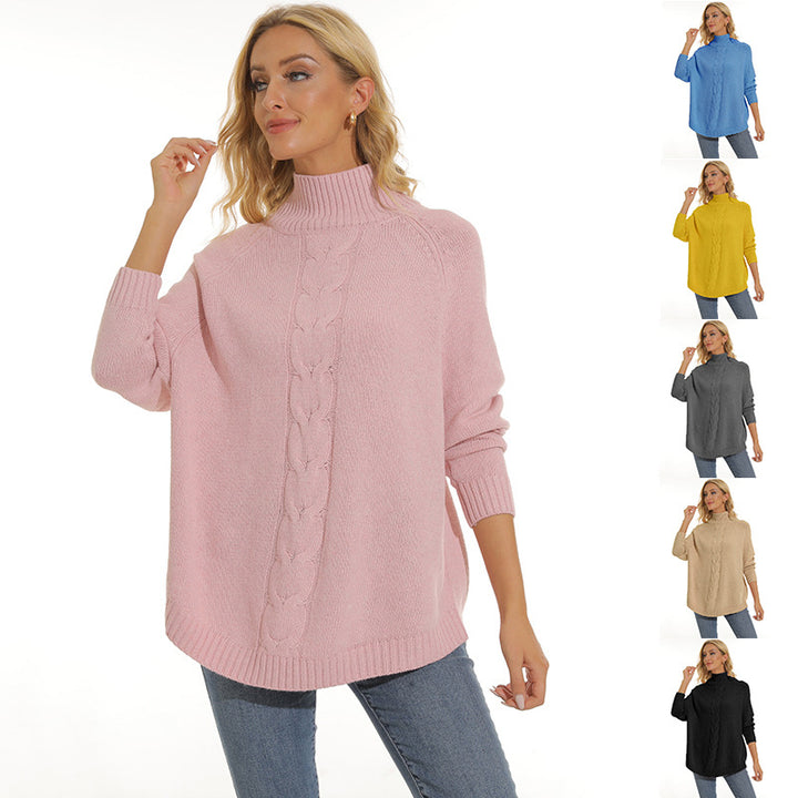 Chunky knit sweater for women with high collar and modern 3D pattern Lune London