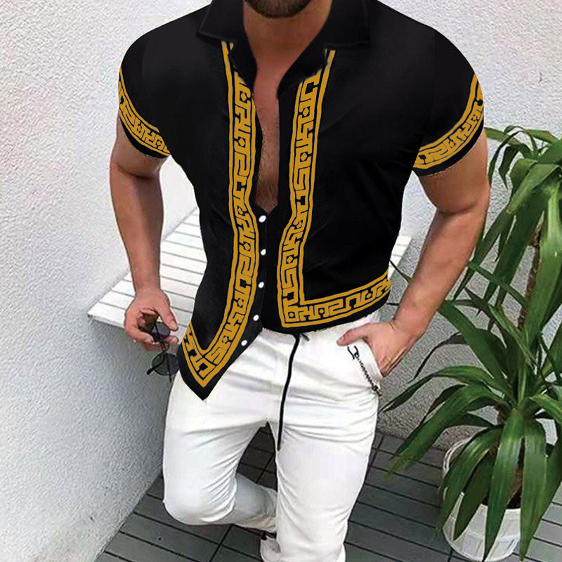 Amarae geometric short sleeve button-up shirt
