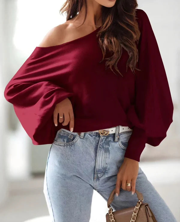 Oversized sweater for women with an asymmetrical cut and a plunge neckline Lune London