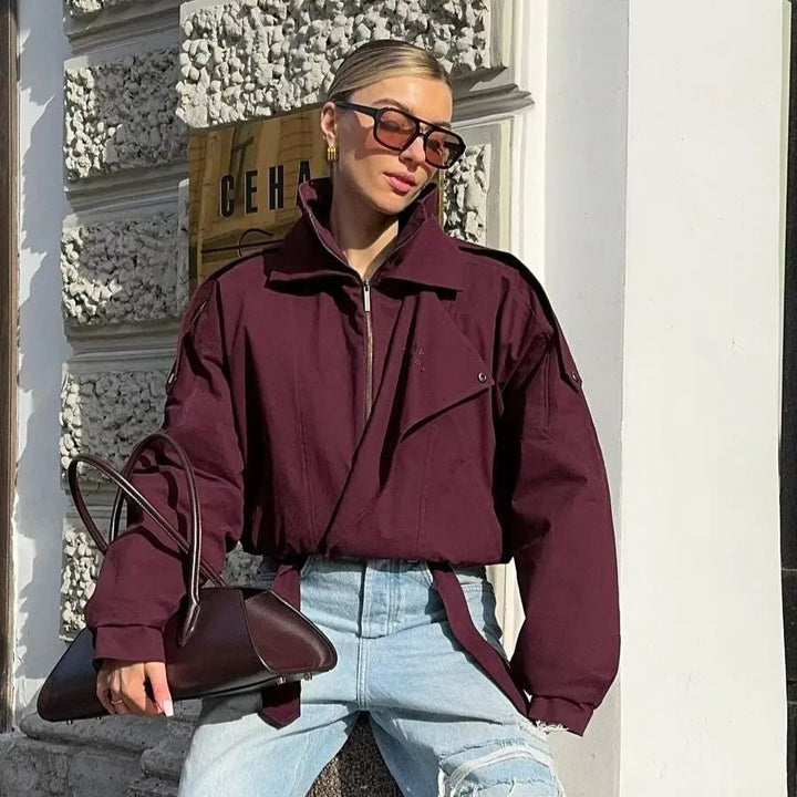 Sporty transitional jacket for women with trendy collar and elastic waist Lune London