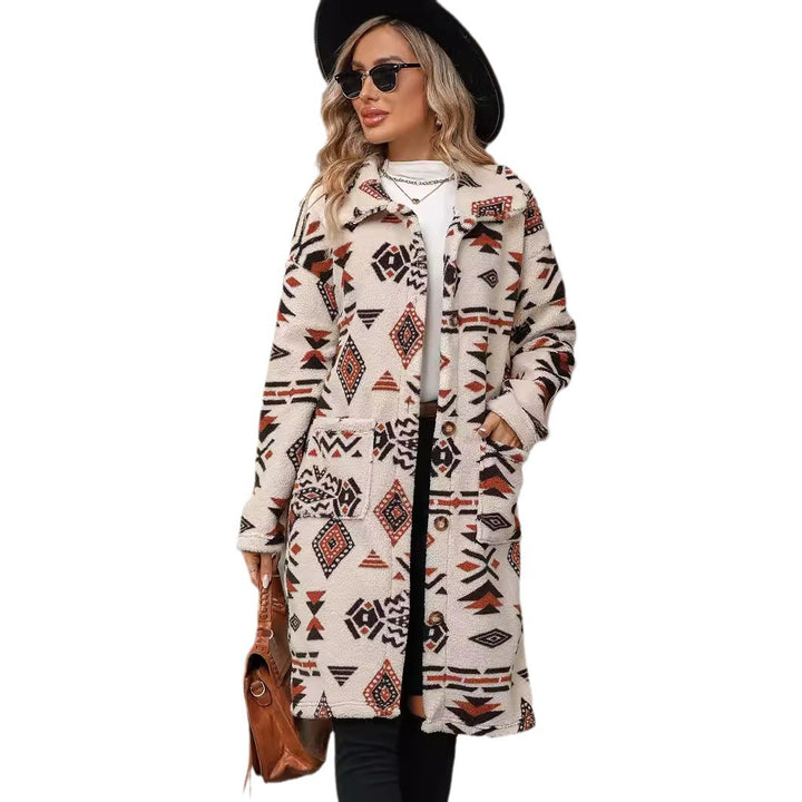 Lune London women's teddy jacket with a unique geometric pattern