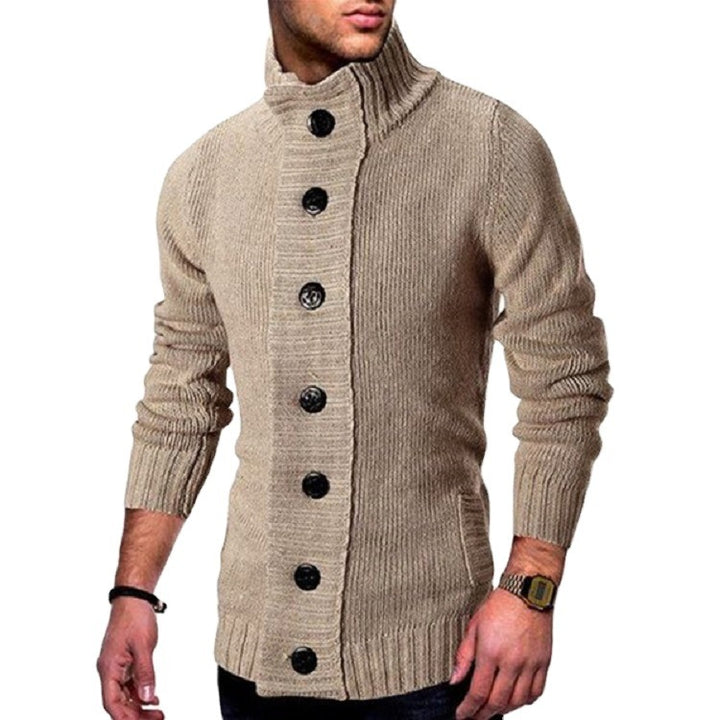 Knit jacket for men with stand-up collar and distinctive button details Lune London