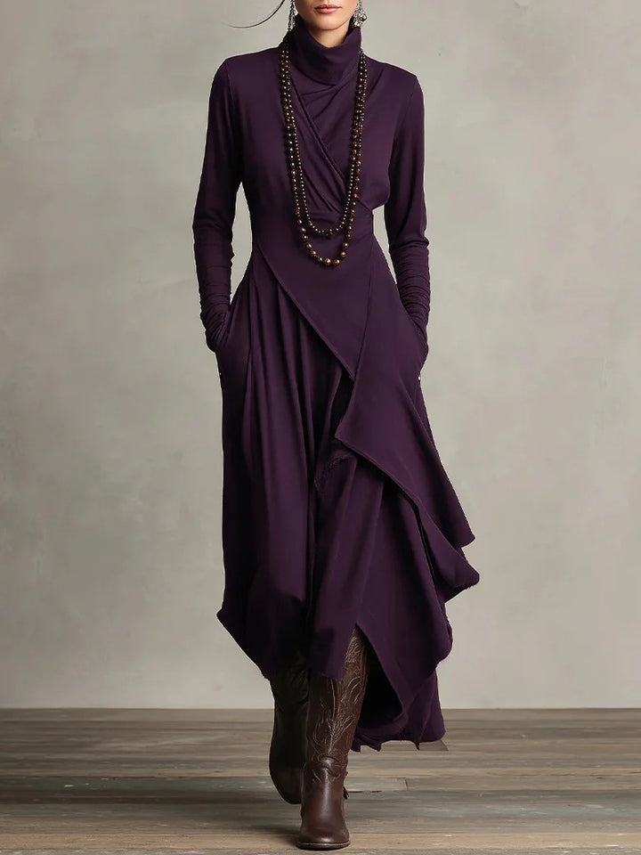 Women's Elegant Maxi Dress with Draped Top and Asymmetrical Cut Lune London
