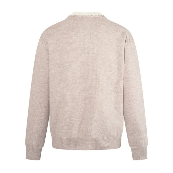 Men's Fine V-Neck Sweater with Layered Look and Stand-Up Collar Inner Part Amarae