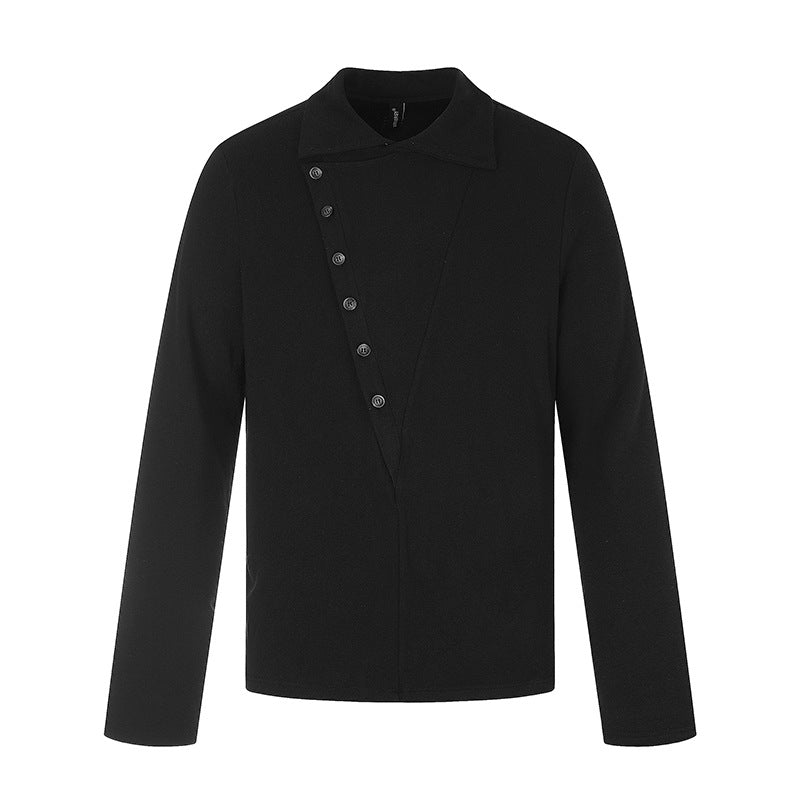 Men's Asymmetrical Shirt Jacket with Diagonal Button Placket and Clean Stand-Up Collar Amarae