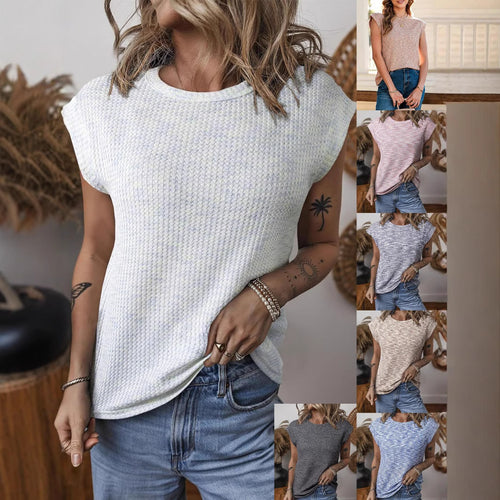 Round neck short sleeve textured T-shirt for women Amarae