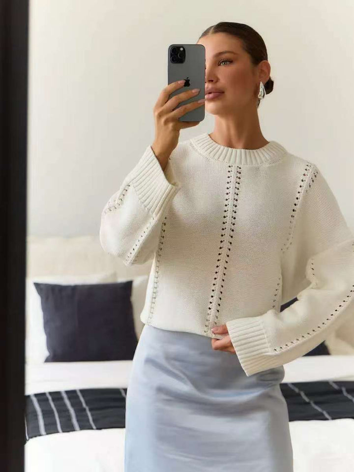 Pull en tricot décontracté pour femmes avec motif en dentelle fine et manches larges Chic & Stil