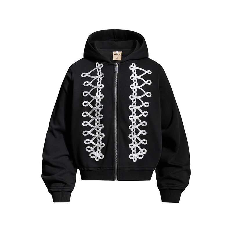 Women's hoodie sweatshirt jacket with decorative frogging embroidery and full-length zipper Amarae