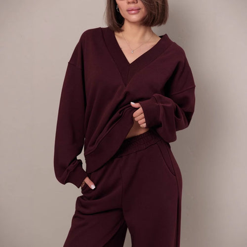 Women's sporty oversized sweatshirt with V-neck and long sleeves Amarae