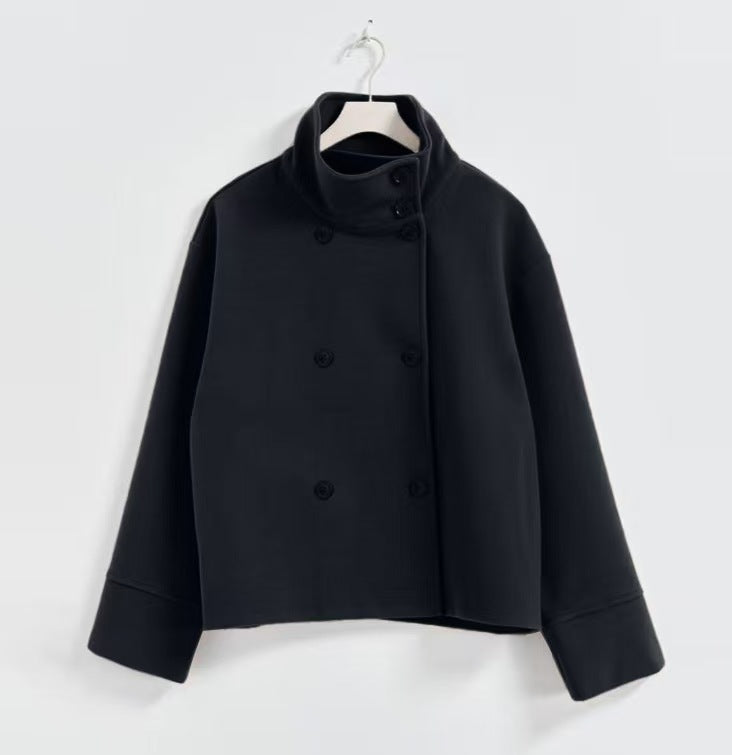 Lune London | Women's Fashion Cropped Jacket with High Collar and Double Button Placket