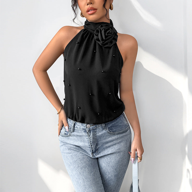Women Elegant halter neck top with floral accents Lune London