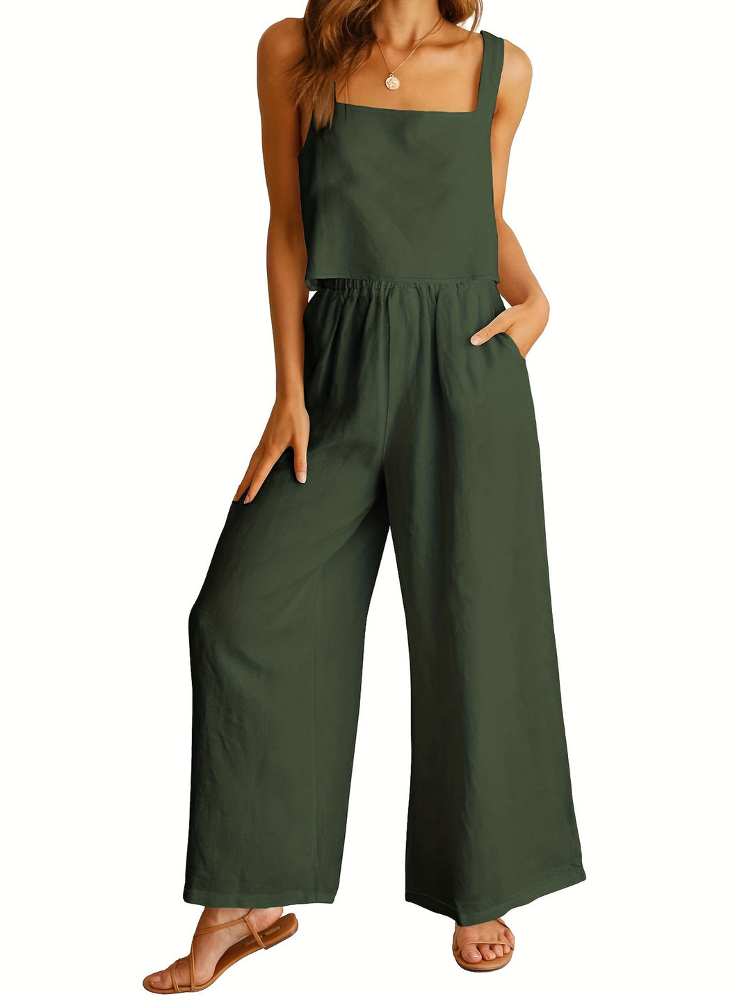 Ladies airy jumpsuit with wide legs and adjustable waist Lune London