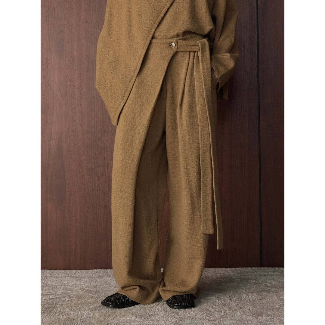 Women's High-Waisted Palazzo Pants made of structured wool blend with pleat and tunnel belt Amarae