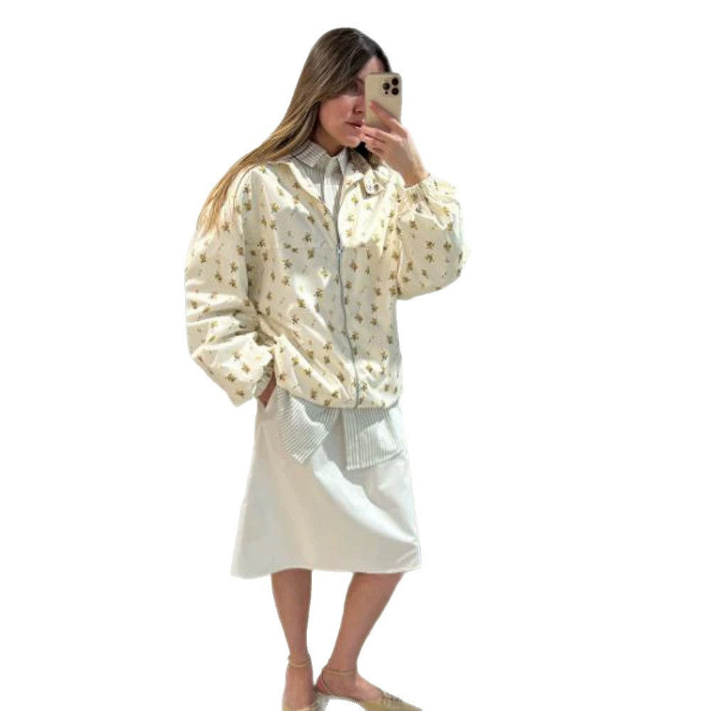 Women's lightweight floral bomber jacket with stand-up collar and elastic hem Amarae