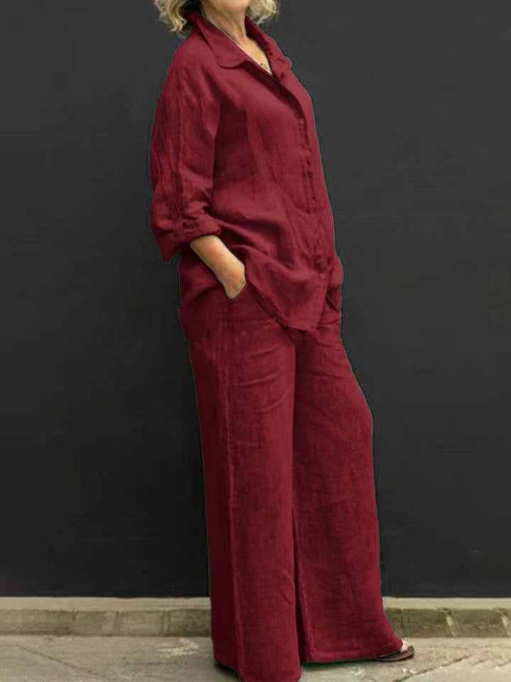 Women's Relaxed-Buttondown-Shirt and High-Waist-Palazzo in Linen Look Amarae