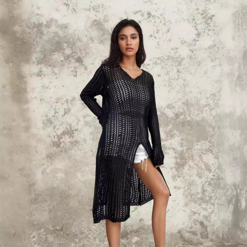 Pull long pour femmes avec design en maille sophistiqué Chic & Stil