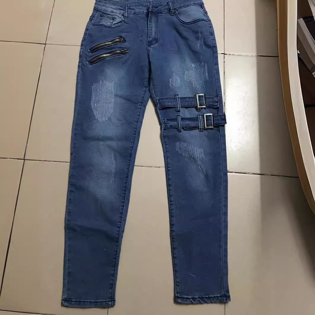 Men's Jeans with Stylish Zip and Distressed Details Lune London