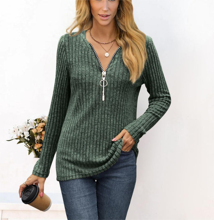 Women's sweater with high-quality zipper and fine rib design Chic and Stil