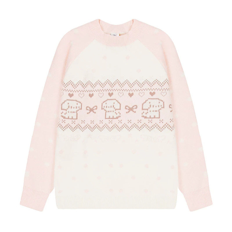 Women's knitted sweater with Norwegian pattern, raglan sleeves and round neckline Amarae