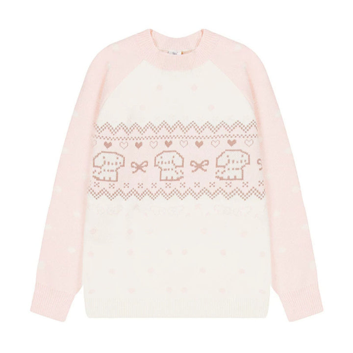 Women's knitted sweater with Norwegian pattern, raglan sleeves and round neckline Amarae