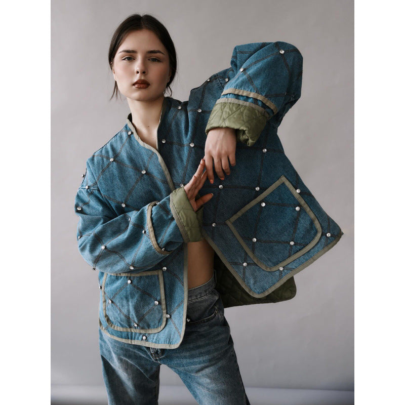 Women's denim jacket with diamond stitching Lune London