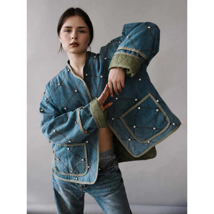 Women's denim jacket with diamond stitching Lune London