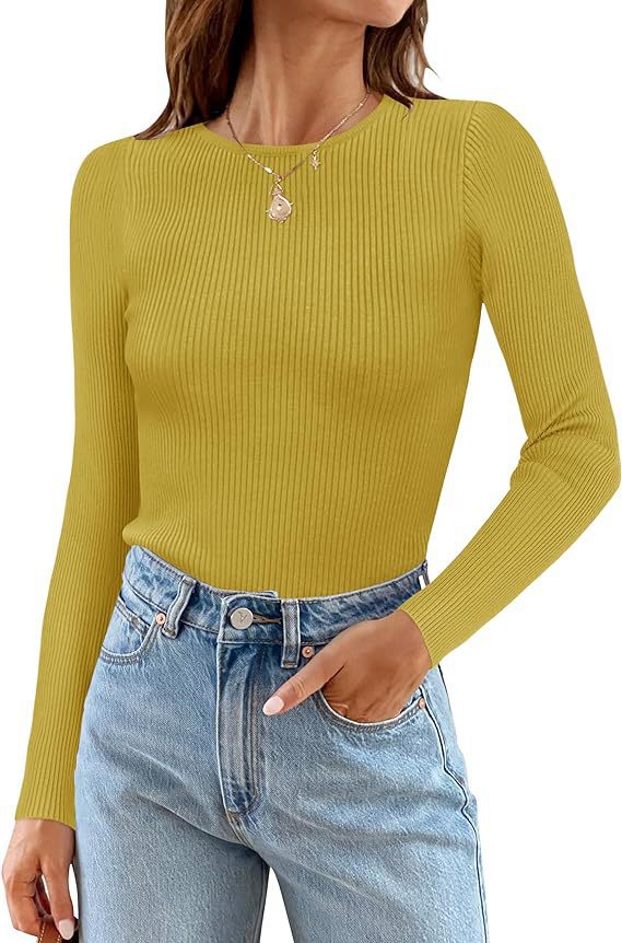Woman Long Sleeve Ribbed Top with Classic Round Neck and Fitted Cut Lune London