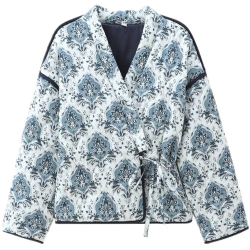 Elegant jacquard jacket for women with tie belt and luxurious pattern Amarae