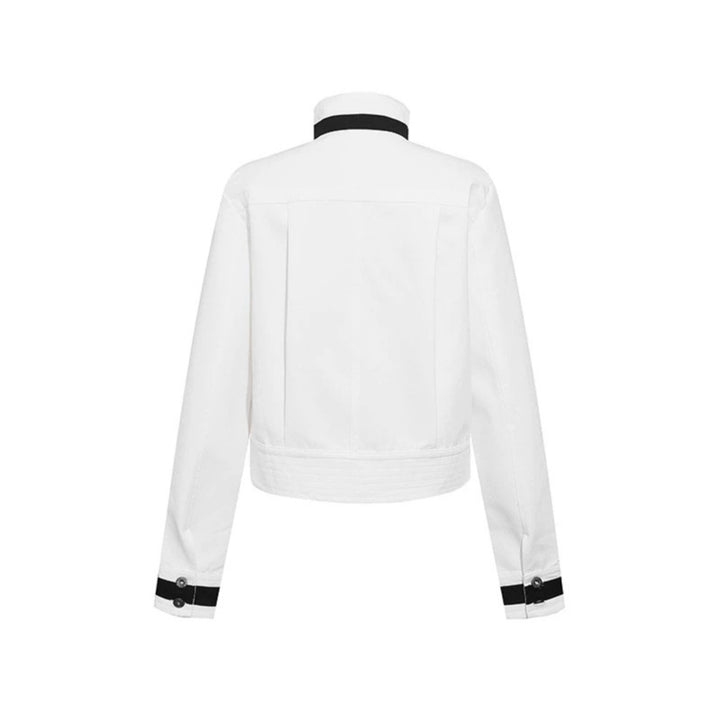 Women's cropped bomber jacket with stand-up collar, flap pockets, and contrast cuffs Amarae