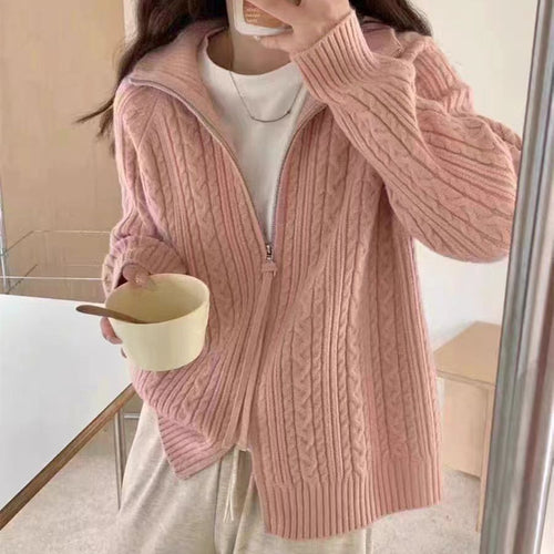 Cardigan pour femmes avec fermeture éclair et motif en cable céleste Chic & Stil