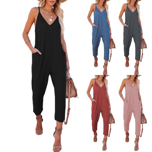 Ladies casual jumpsuit with deep V-neck and practical side pockets Amarae