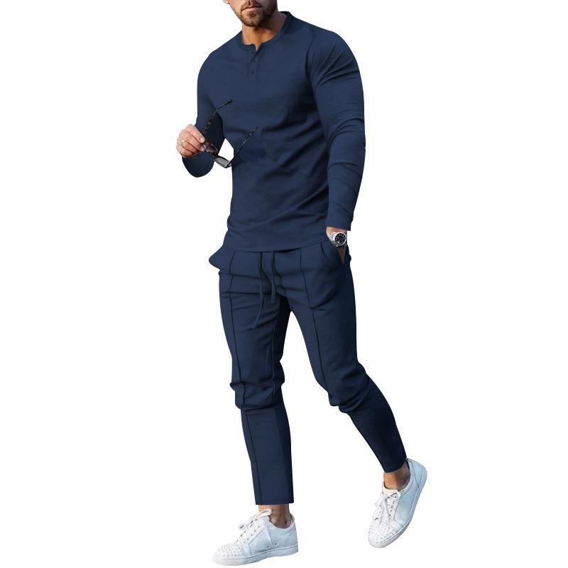 Men's sports top and pants set with modern Henley neckline Lune London