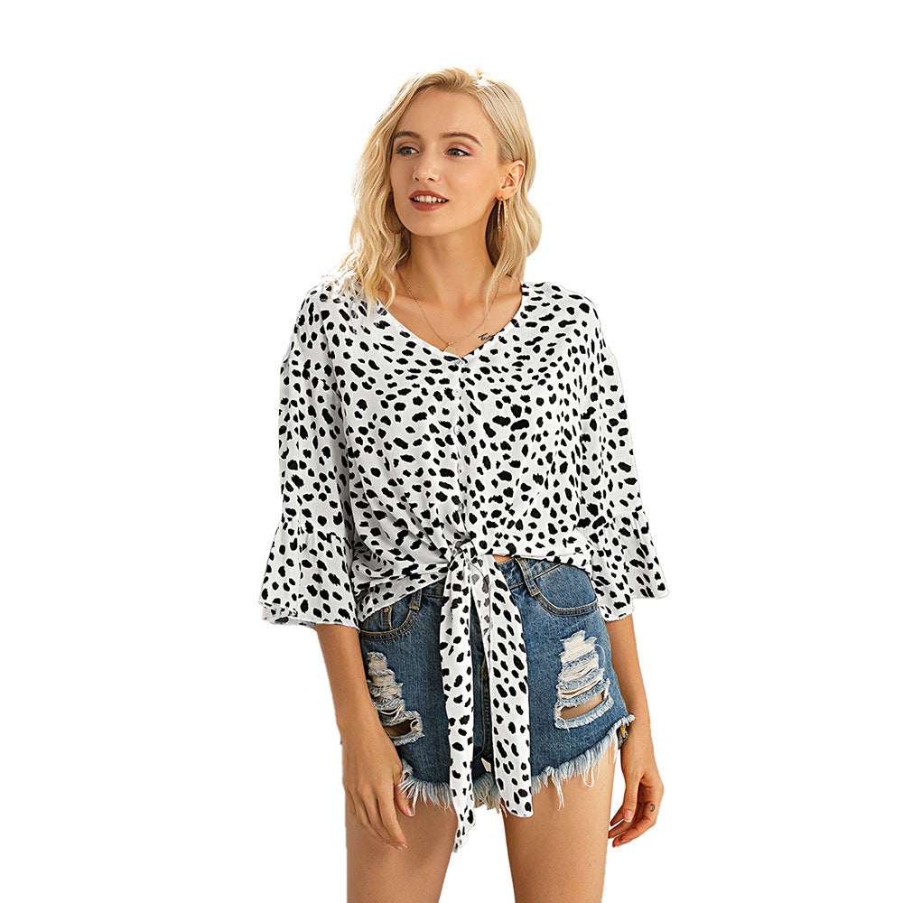 Casual women's wrap top with trendy polka dot pattern and fluid fabric Lune London