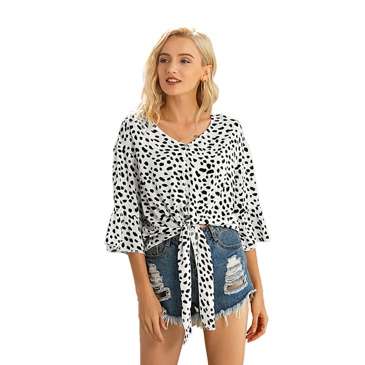 Casual women's wrap top with trendy polka dot pattern and fluid fabric Lune London