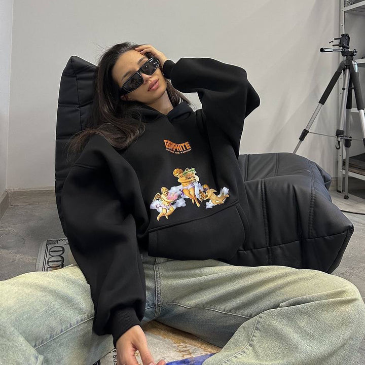Oversized hoodie for women with creative print and relaxed cut Amarae
