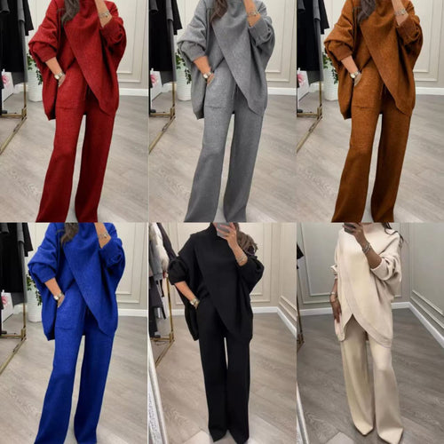 Ensemble en maille confortable pour femmes avec pull oversized et pantalon à jambes larges Chic & Stil
